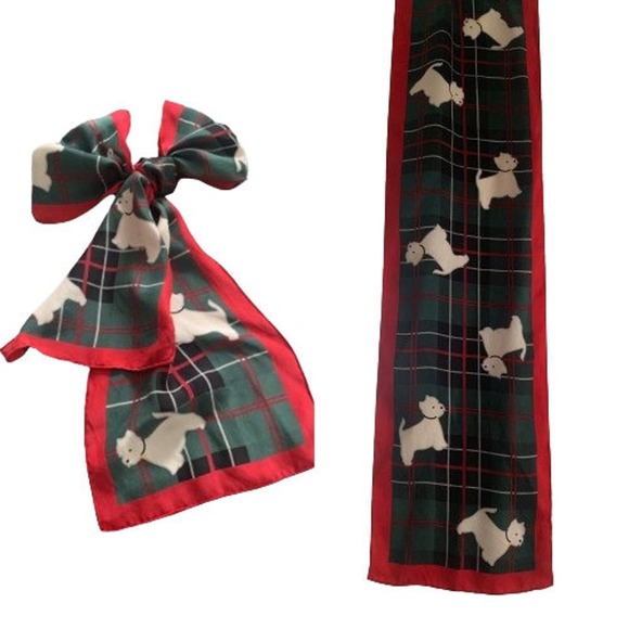 Silk Plaid Scottie Dog Scarf // Long Rectangular Vintage Casual Corner Italian - Picture 1 of 10